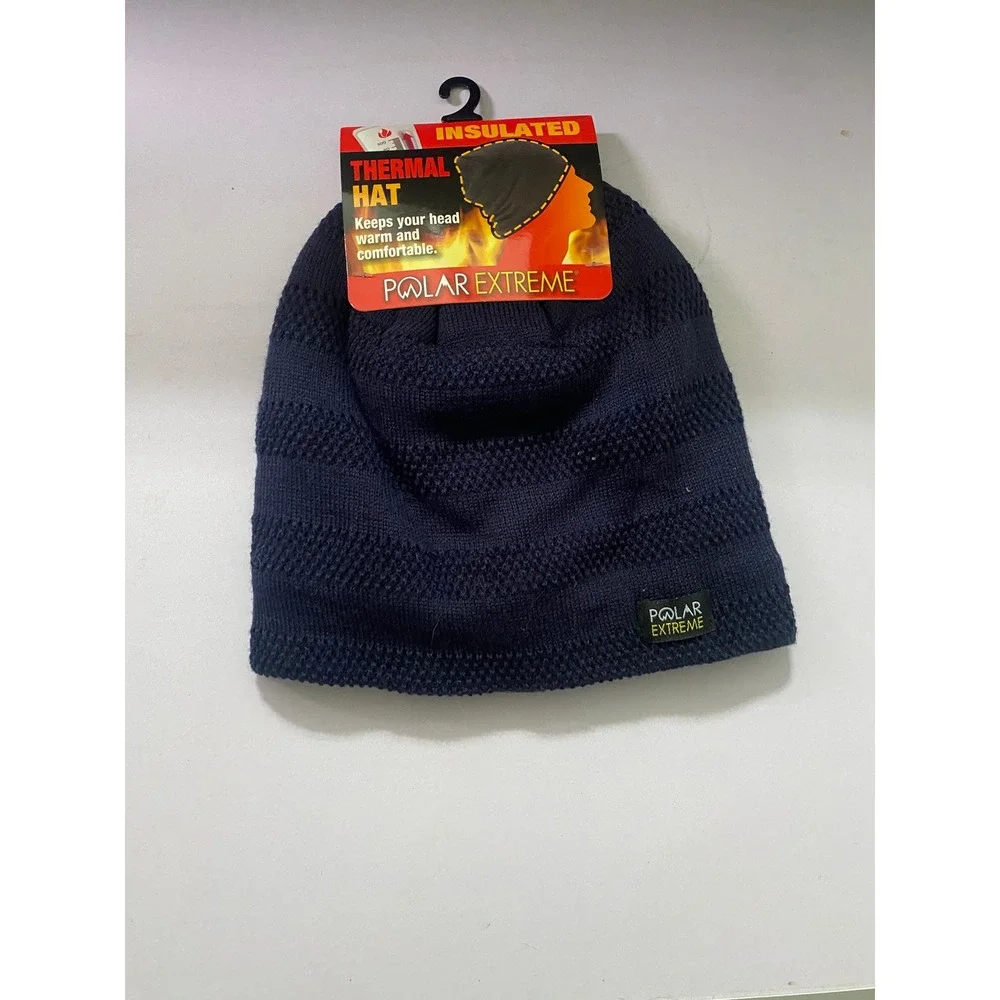 Polar Extreme Insulated Thermal Winter Hat Navy Fleece Lined NWT